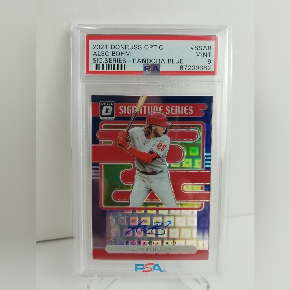 2021 Alec Bohm RC Donruss Optic Signature Series Pandora Blue 1/8 PSA 9 MINT